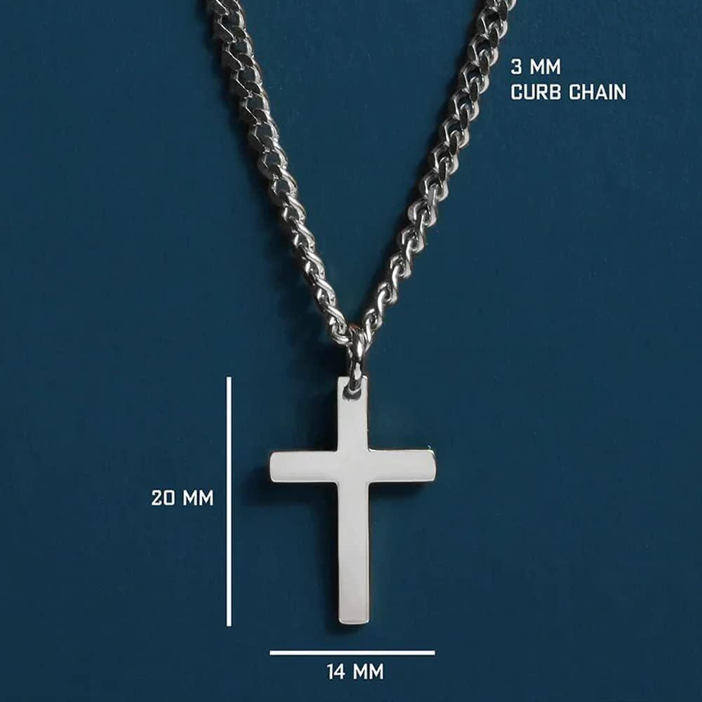 wholesale 925 Sterling Silver Stainless Steel 4MM Cuban Link Cross Pendant Necklace for Men-0-1