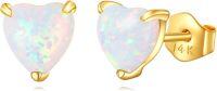 wholesale 14K Gold Heart-Shaped White Opal Stud Earrings - Solid 14K Gold Jewelry for Women-Heart White Opal