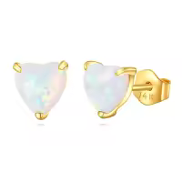 wholesale 14K Gold Heart-Shaped White Opal Stud Earrings - Solid 14K Gold Jewelry for Women-Heart White Opal