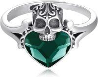 wholesale 925 Sterling Silver Crystal Skull Ring Adjustable Gothic Jewelry Gift for Women-Skull Ring - Green Crystal