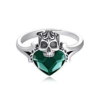 wholesale 925 Sterling Silver Skull Heart Ring-Skull Ring - Green Crystal