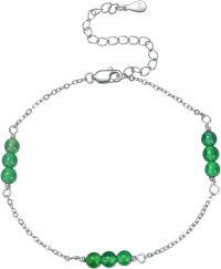 wholesale 925 Sterling Silver Green Jade Beaded Chain Ankle Anklet for Women Beach Foot Jewelry-Green Onyx Anklet