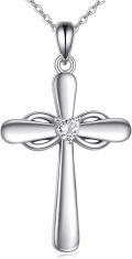 wholesale 925 Sterling Silver Celtic Knot Heart-Shaped Cubic Zirconia Accent Cross Pendant Necklace for Women-0-0