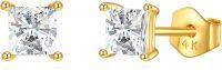 wholesale 14K Gold Princess Cut Cubic Zirconia Stud Earrings for Women - Birthday & Christmas Gifts-Square Moissanite