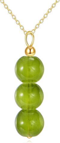 wholesale 14K Gold Crystal Bead Pendant Necklace Women s Jewelry Gift-Green Jade