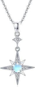 wholesale 925 Sterling Silver Blue Moonstone Star Pendant Necklace for Women Girls  48cm Chain Length-0-0