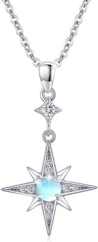 wholesale 925 Sterling Silver Blue Moonstone Star Pendant Necklace for Women Girls  48cm Chain Length-Star Moonstone Necklace - Silver