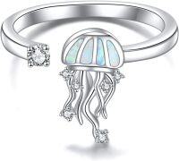 wholesale 925 Sterling Silver 925 Sterling Silver Cute Animal Adjustable Open Rings Women Birthday Gifts-Jellyfish Ring-White