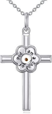 wholesale 925 Sterling Silver Cross with Engraved Message Pendant Necklace for Women-08- God Daisy Necklace