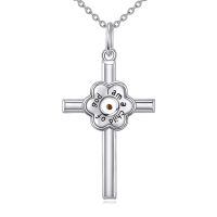 wholesale 925 Sterling Silver Cross with Engraved Message Pendant Necklace for Women-08- God Daisy Necklace
