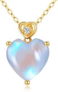 wholesale 14K Gold 3Ct Heart Cut Created Birthstone Love Heart Necklace for Women-A1:June-Moonstone