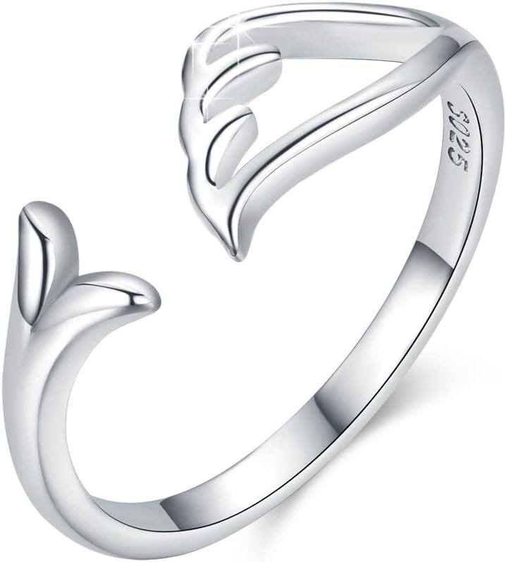 wholesale Sterling Silver Moonstone Adjustable Rings Star Infinity Feather Wings Leaf Bands-Feather Angel Wings Ring