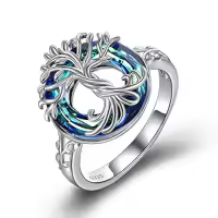 TOUPOP Sterling Silver Crystal Tree Of Life Family Ring Jewelry Gifts-ring_size:6,color_name:Blue Crystal