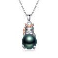 wholesale 925 Sterling Silver Unicorn & Black Freshwater Pearl Pendant Necklace for Women-0-0