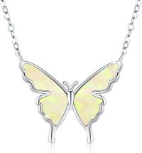 wholesale 925 Sterling Silver White Opal Butterfly Pendant Necklace Minimalist Charm s for Her-Butterfly Necklace(Red)
