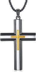 wholesale 925 Sterling Silver Two-Tone Black & Gold Cross Pendant Necklace for Men/Women-0-0
