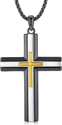 wholesale 925 Sterling Silver Two-Tone Black & Gold Cross Pendant Necklace for Men/Women-D01-Tri-Color Cross