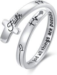 wholesale  Silver Cross Ring with Heart for Women Christian Blessed Faith Jewelry Adjustable Gift -Cross Faith 2