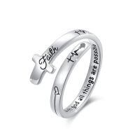 wholesale 925 Sterling Silver Blessed Cross Open Wrap Ring Platinum Plated Scripture Faith Jewelry-Cross Faith 2