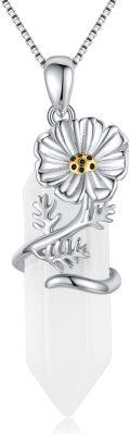 wholesale 925 Sterling Silver White Quartz Healing Crystal Poppy Flower Pendant Necklaces - Mothers Day Gifts for Mom Daughter Sister Wife-0-0