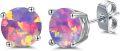 wholesale 925 Sterling Silver Green Fire Opal Round Stud Earrings - Multiple Sizes & Colors for Women Men Gifts-0-7