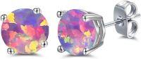 wholesale 925 Sterling Silver Green Fire Opal Round Stud Earrings - Multiple Sizes & Colors for Women Men Gifts-Yellow Black