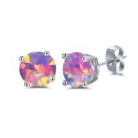 wholesale 925 Sterling Silver Green Fire Opal Round Stud Earrings - Multiple Sizes & Colors for Women Men Gifts-Yellow Black