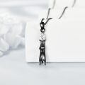 wholesale 925 Sterling Silver Black Plated Stretching Cat Pear Cut Zircon Pendant Necklace-0-2