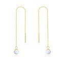 wholesale 925 Sterling Silver Yellow Gold 6mm Ball Opal Pearl Threader Earrings, Adjustable Length, Gift Box-0-0
