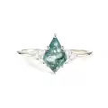TOUPOP 925 Silver Natural Moss Agate Moissanite Engagement Ring-0-0