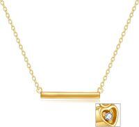 wholesale 14K Gold Minimalist Heart Charm Vertical Bar Chain Necklace for Women 18 + Extender-Gold
