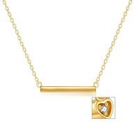 wholesale 14k Gold Bar Necklace Wholesale With Heart And Lab Diamond Detailing-Gold