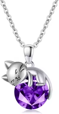 wholesale  Sterling Silver Birthstone Cat Pendant Necklace Gift for Women ( chars)-February