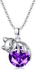 wholesale 925 Sterling Silver Cat Mom Baby Sleeping With Yellow Crystal Pendant Necklace-0-29