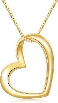 wholesale 14K Gold Open Heart Pendant Necklace for Women Minimalist Fine s for Her-Yellow Gold gold