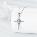 wholesale 925 Sterling Silver Heart Cross Blue Crystal Pendant Necklace for Women-0-3