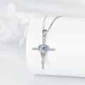 wholesale 925 Sterling Silver Heart Cross Pendant With Blue Crystal-0-3