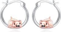 wholesale 925 Sterling Silver Pig Charm Hoop Earrings for Women - Adorable Animal -pig