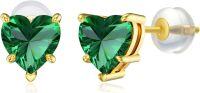 wholesale 14K Gold 1Ct Heart Cut Created Birthstone Stud Earrings for Women-May-Emerald