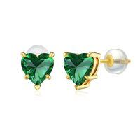 wholesale 14k Yellow Gold Red Heart Stud Earrings-May-Emerald