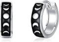 wholesale 925 Sterling Silver Black Enamel Crescent Moon & Stars Huggie Hoop Earrings Gift for Women Girls-0-0