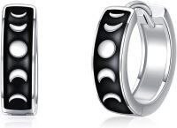 wholesale 925 Sterling Silver Black Enamel Crescent Moon & Stars Huggie Hoop Earrings Gift for Women Girls-moon hoop earrings