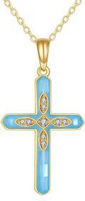 wholesale 14K Gold Blue Crystal Cross Pendant Necklace for Women Girls Gifts Fine Jewelry Chain Length:26 + Extender-0-0