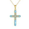 wholesale 14k Gold Blue Enamel Cross Necklace With Lab Diamond Accents-0-0