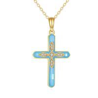 wholesale 14k Gold Blue Enamel Cross Necklace With Lab Diamond Accents-Abalone Cross