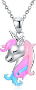wholesale 925 Sterling Silver Unicorn Pendant Necklace with Pink and Blue Mane for Girls & Teenagers-0-0