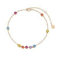 wholesale 14k Gold Rainbow Moissanite Bezel Station Chain Bracelet-single layer