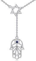 wholesale 925 Sterling Silver Evil Eye Hamsa Star of David Filigree Pendant Necklace with Blue Sapphire Stone-0-0