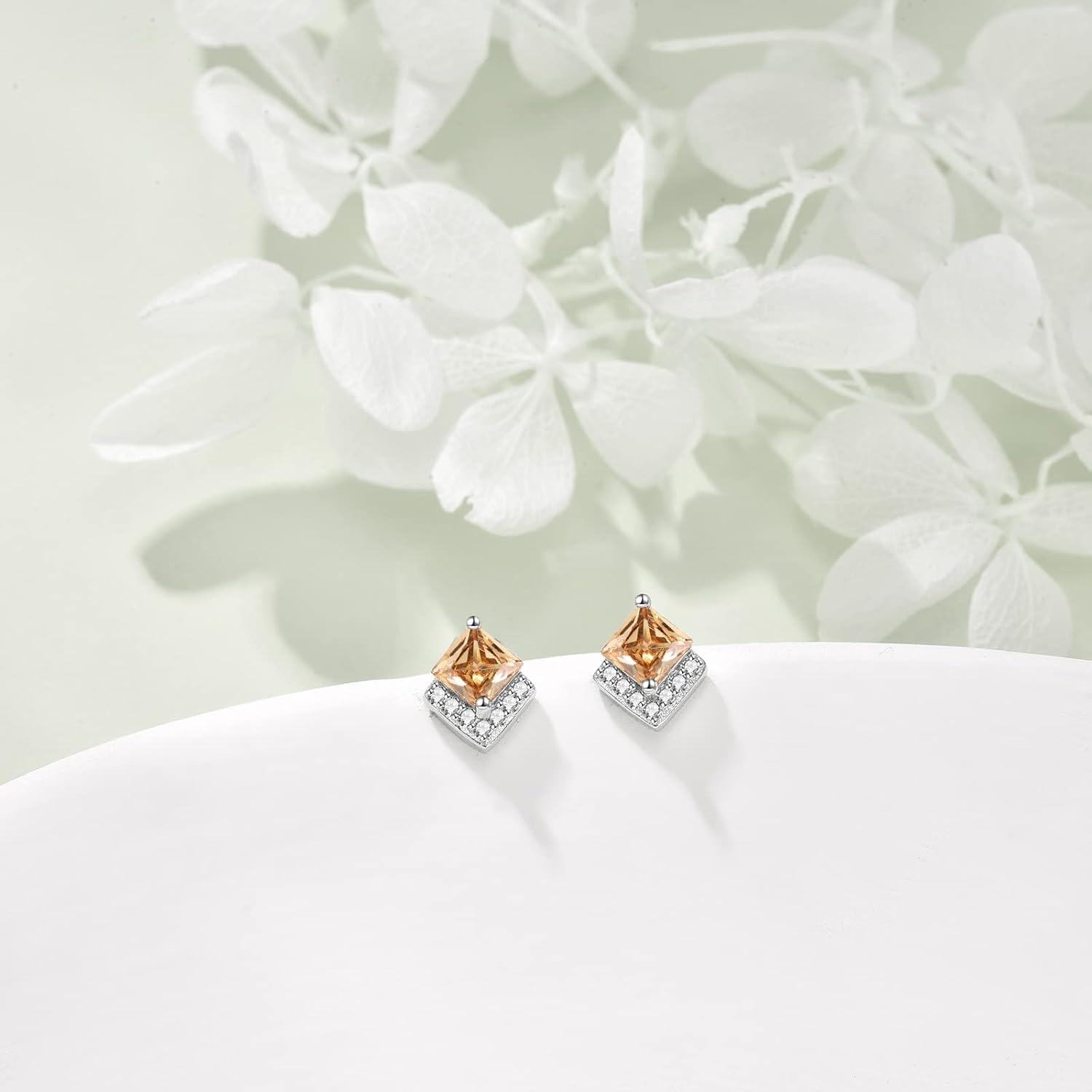 Sterling Silver Cubic Zirconia Birthstone Stud Earrings Hypoallergenic-0-2