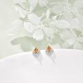 wholesale  Sterling Silver Cubic Zirconia Crystal Birthstone Stud Earrings - 7.8mm Square November Citrine Jewelry for Sensitive Ears-0-1